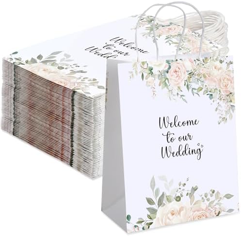 Kolldenn 50 Pcs Welcome Bags for Wedding Guests with Handles, Pink, Roses by Unknown
