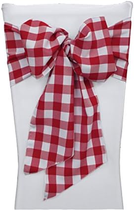LA Linen Checkered Chair Bows Sashes, 10-Pack, 7, Red/White 7 by 108-Inch by LALinen
