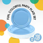 Party Solids Exquisite Light Blue Paper Plates Disposable Heavy Duty 200 Pcs - 100-7 & 100-9 Light Blue Disposable Plates for Party Heavy Duty 350 GSM for Birthday Supplies - Image 2