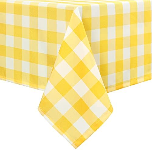 Hiasan Checkered Tablecloth Rectangle 60 x 140 Inch, Yellow and White by Hiasan