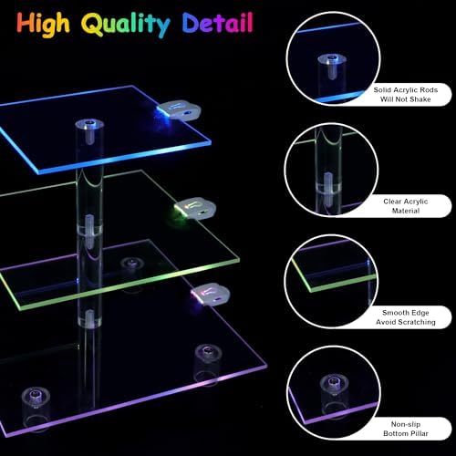 Cupcake Stand for 24 Cupcakes, 3 Tier Cupcake Holder with Rechargeable LED, 7 Colors Light Cupcake Tower, Acrylic Dessert Table Display Set for Weddings, Christmas, Birthday, Parties - Image 5