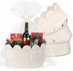 4 Pack Small Woven Baskets with Gift Bags, Ribbons, Wrap Tissue Papers Gift Baskets Empty to Fill for Baby Shower Wedding Christmas Day, Decorative Storage Cubes for Toys(Beige) by Ferrochef