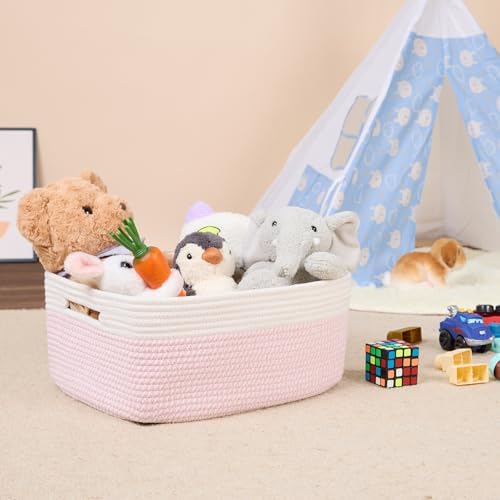 MiniArk Woven Pink Cotton Storage Baskets, 3 Pack, 17 x 13 x 7.5 inches - Image 5