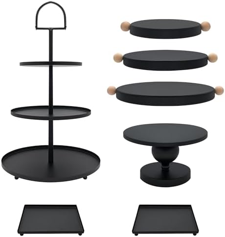 Set of 7 Black Cake Stands Metal Dessert Display Holder Table Decor by FESTLOVE