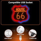Route 66 Neon Sign, Route 66 Led Neon Light Signs Light up Sign for Wall Decor Home Bedroom Bar Man Cave Party Decorations Birthday Gift Dimmable USB Powered(12.6" × 12.1") - Image 5