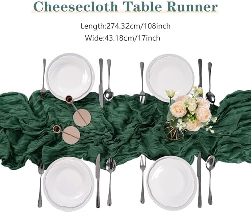 15 Pack Emerald Green Cheesecloth Table Runner 9FT Rustic Sheer Table Runners 17x108 Inch Gauze Boho Runner for Wedding Bridal Baby Shower Birthday Party Table Decorations - Image 2