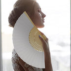 Yookeer 70 Pcs White Paper Hand Held Fan Weddings Bamboo Paper Folding Fans - Image 3
