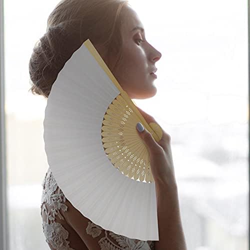Yookeer 70 Pcs White Paper Hand Held Fan Weddings Bamboo Paper Folding Fans - Image 3