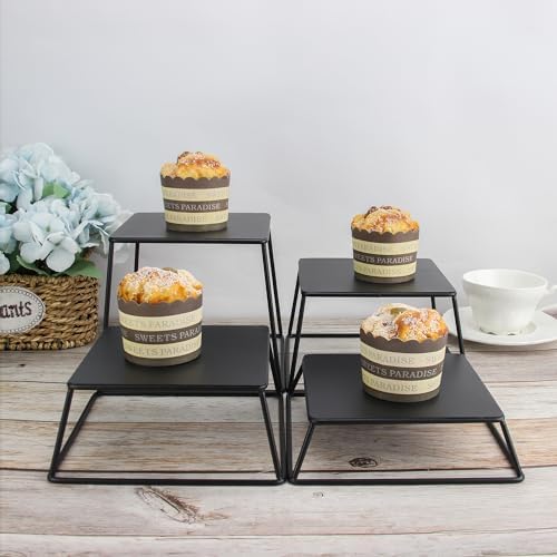 Dessert Table Risers Display Stands Food display Black Metal Square Retail Pizza,Cupcake,Candy Stands Food Platter Tray,6x6 INCH,Set of 4 - Image 3