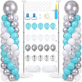 2 Sets Adjustable Balloon Column Stand Kit with Bases（Teal Blue Silver） by Naozinebi