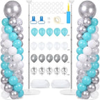 2 Sets Adjustable Balloon Column Stand Kit with Bases（Teal Blue Silver） by Naozinebi
