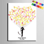 Free Custom Wedding Guest Book Alternative Sweet Couple with Balloons Canvas Fingerprint Painting DIY Guest Sign-in Book for Anniversary Party Decorations-60x80cm by Unknown