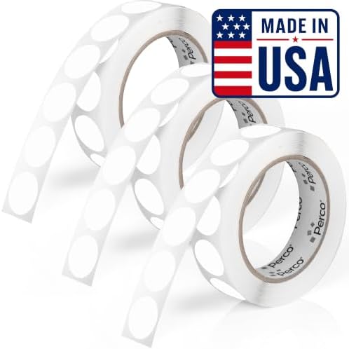 Perco White Perforated Round Circle Dot Sticker 1-Inch Labels — 3 Rolls, 3,000 Stickers—Write-On Labels for Prices, SKUs, Codes & Small Item Tagging, Strong Adhesive—Made in USA by Perco