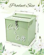 Sage Green Acrylic Wedding Card Box with Lock, 10" Card Holder with Slot - Image 2