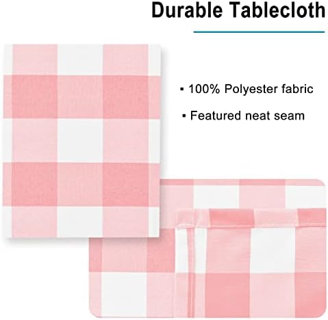 Hiasan Checkered Tablecloth Rectangle 60 x 120 Inch, Peach Pink and White - Image 4