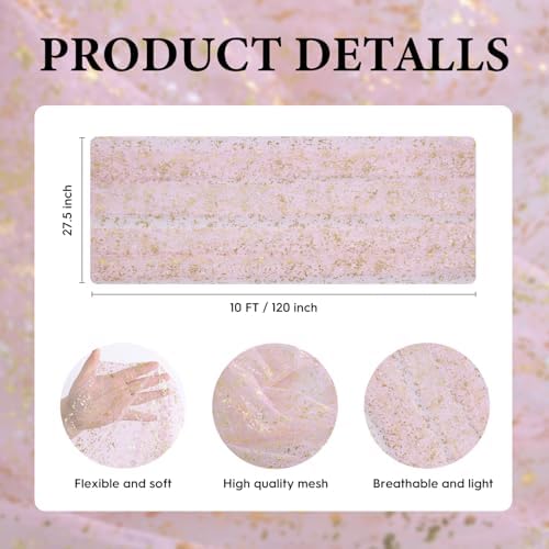 Artoid Mode 6PC Gold Gauze Pink Table Runner 120 Inch 10FT, Glitter Metallic Foil Sheer Dining Wedding Anniversary Holiday Birthday Table Decor for Home Party - Image 7