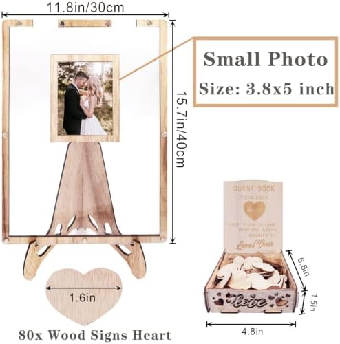 Wedding Guest Book Alternative, Rustic Guest Book Wedding Reception with Wooden Box and 80pcs Hearts, Guest Book Signs for Wedding Anniversary Birthday Party Baby Shower Decorations - Image 2