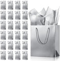 TaoBary 24 Pack Silver Gift Bags with Tissue Paper, 9''x8''x4'' Metallic Paper Bags with Handles, Medium Size for Wedding, Birthday, Baby Shower Party Favors by TaoBary