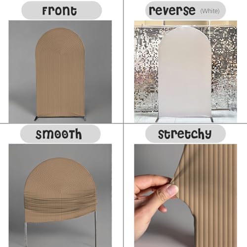 Double-Sided Arch Frame Fabric Cover Beige White Ripples Arched Panel Stand Cover for Wedding Birthday Baby Shower Parties Decoration (Brown-HP465,3X6.5ft) - Image 5
