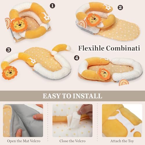 4 in 1 Tummy Time Mat with Educational Cards, Play Mat & Sitting Support for Newborn 0-12 Months, Infant Baby Sit Me Up Floor Seat, Sensory Skills Gifts, Lion - Image 5