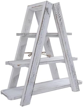 3 Tier Wooden Cupcake Stand, Ladder Dessert Table Display Set Dessert Stands Wood Farmhouse for Party Birthday Wedding Events Baby Shower Decoration (White) - Image 4