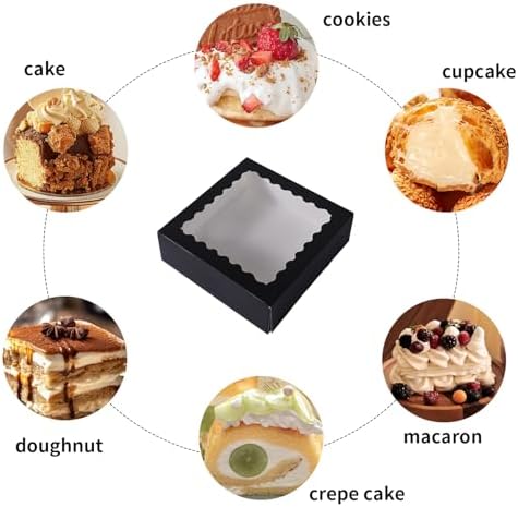24 pcs Black Pie Boxes,12x12x3 Inch Auto-Popup Bakery Boxes with Window Donuts Chocolate Muffins Donuts Pastry Dessert Cookie Box For Packaging - Image 3