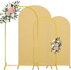 7.2FT, 6FT Wedding Arch Stand and Matching Khaki Spandex Fitted Arch Backdrop Cover Set, Round Top Chiara Backdrop Stands and Covers for Birthday Party Baby Shower Banquet Arch Decor (Khaki) by JALANCY