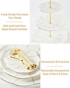 DUJUST Luxury Porcelain 3-Tier Cupcake Stand Tower, British Style Serving Tray with Golden Trim, Food Grade Dessert Display Stand, Beautiful Gift for Tea Party & Home Décor - Image 4