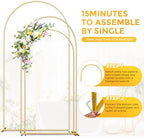 Metal Arch Backdrop Stand 7.2FT & 6.6FT & 6FT Gold Wedding Arch Frame, Set of 3 Wedding Arch Backdrop Stand, Balloon Arch Backdrop for Wedding Birthday Party Baby Shower Graduation Ceremony Decor - Image 3