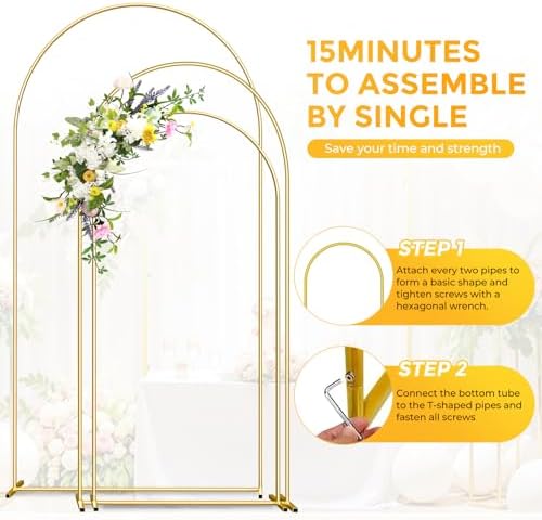 Metal Arch Backdrop Stand 7.2FT & 6.6FT & 6FT Gold Wedding Arch Frame, Set of 3 Wedding Arch Backdrop Stand, Balloon Arch Backdrop for Wedding Birthday Party Baby Shower Graduation Ceremony Decor - Image 3