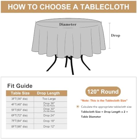 sancua Round Tablecloth 120 Inch Fit 48-96 Inch Tables, 8 Pack Navy Blue - Image 7