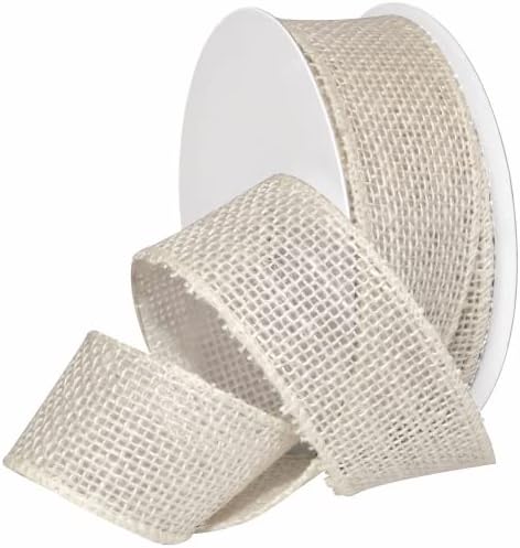 Morex Natural Burlap Wired Ribbon for Decorations, Holidays, Parties, Home and Outdoor Decor, 1.5" x 50 Yd, Cream by MorexRibbon