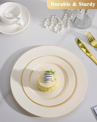 Goodluck 200 PCS Ivory Plastic Plates, Heavy Duty Disposable Ivory Plates with 100 10.25 inch Dinner Plates and 100 7.5 inch Dessert Plates for Party, Holiday, Wedding - Image 6