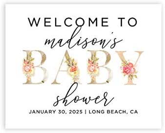 Andaz Press Personalized Large Canvas Baby Shower Welcome Sign, 16 x 20 Inches, Floral Baby, Guestbook Alternative, Custom Baby Shower Sign, for Floral Baby Shower, Baby Sprinkle by AndazPress