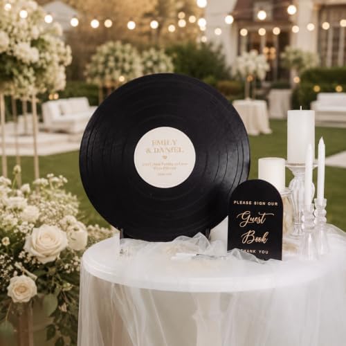 Custom Wood Round Record Wedding Guest Book Alternative, Rustic Vinyl Record Design for Wedding Reception, Graduation Guest Book, Vintage Event Decor - Image 5