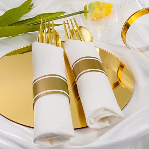 100 Pack Pre Rolled Gold Plastic Silverware Set - Image 6