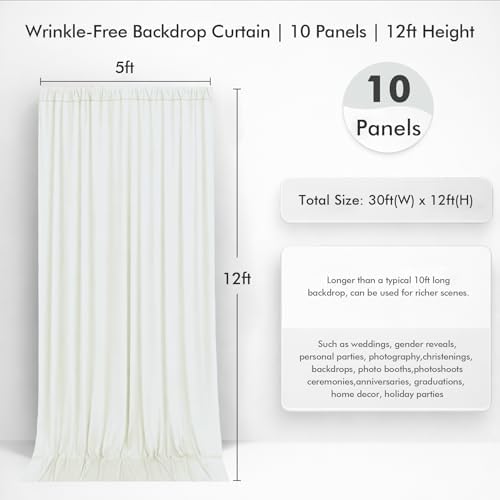 50ftx12ft Ivory Backdrop Curtain for Wedding Party 10 Panels 5×12FT Tall - Image 4