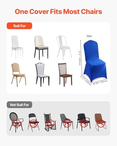 VEVOR Chair Covers, Polyester Spandex Chair Cover, Stretch Slipcovers for Wedding Party Dining Banquet Flat-Front Chair Covers (Royal Blue-a, 50PCS) - Image 4