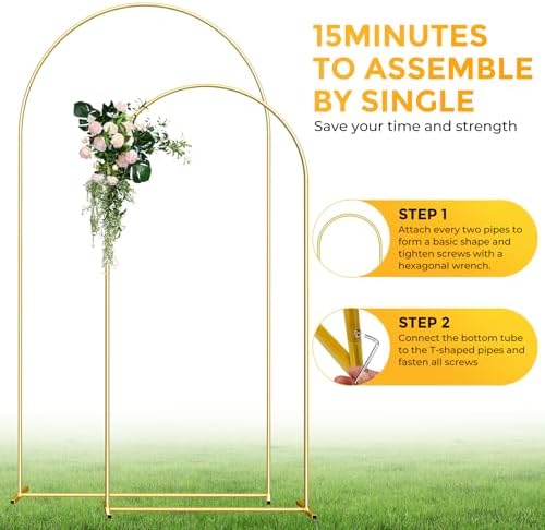 Metal Arch Backdrop Stand, 7.2FT+6FT Wedding Arch Frame, Gold Wedding Arch Backdrop Stand Set of 2, Balloon Arch Backdrop for Wedding Birthday Party Baby Shower Graduation Ceremony Decor - Image 2