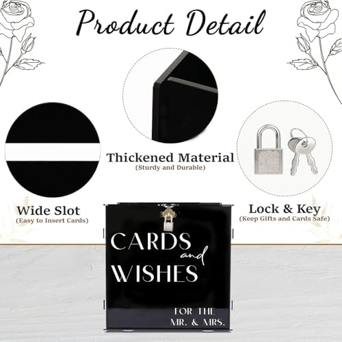 Black Acrylic Card Box with Slot & Lock, Gothic Wedding Card Boxes for Reception, Stylish Money Envelop Gift Cards Box for Party Wedding Engagement Bridal Shower Anniversary Table Decor - Image 5