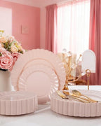 YOUBET 100PCS Pink Scalloped Plastic Plates for Wedding Party - Image 5