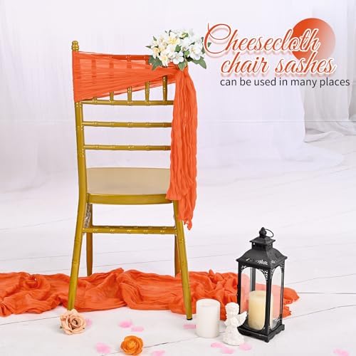 60 PCS Orange Cheesecloth Chair Sashes, 16 x 70 inch Cheesecloth Sashes Rustic Chair Decorative Bows Designed ChairCover for Wedding Banquet Party Aisle Home Kitchen Decoration - Image 5