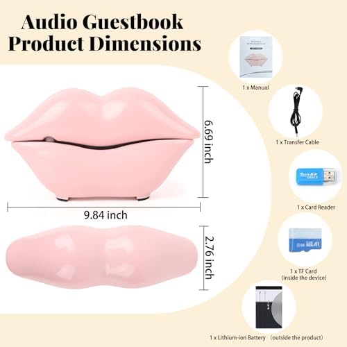 Lip Shape Audio Guest Book Wedding Phone, Motion Sensor to Play Welcome Greeting Voice, Infrared Sensor Voice Recorder, Suitable for Wedding, Hotel Reception, Store Greeting,Pink - Image 4