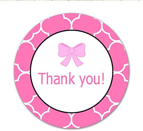 40 Stickers Pink Hair Bow Design Thank You Party Favor Baby Girl Shower Birthday Gift Label by Unknown