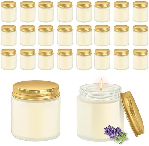 ACITHGL 24 Pcs Frosted Glass 4oz Mini Mason Jar Candles Small Lavender Scented Candles Bulk Aromatherapy Ideal Souvenir Favors for Wedding Birthday Party (Gold, Frosted, 24) by ACITHGL