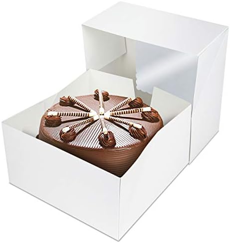 O'CREME White Square Cake Box 9 x 9 x 5 Inch, with Scalloped Window, Kraft Paperboard Bakery Box with Auto-Popup Window - Pack of 25 - Image 3