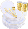 ejonirinjonir 180pcs Elegant White Plastic Plates with Gold Rim for Wedding by Ejonirinjonir