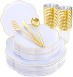 ejonirinjonir 180pcs Elegant White Plastic Plates with Gold Rim for Wedding by Ejonirinjonir