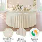 8 Pack Ivory 95% polyester 5% spandex Round Tablecloths for 60 inch Table, Wrinkle Free Stretchy 120inch Fitted 5FT Round Table Cloths Cover with Skirt for Wedding Party Dining Banquet - Image 4
