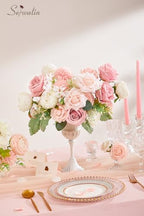 Serwalin 2Pcs Artificial Flowers Pink White Flower Silk Flowers for Wedding - Image 2